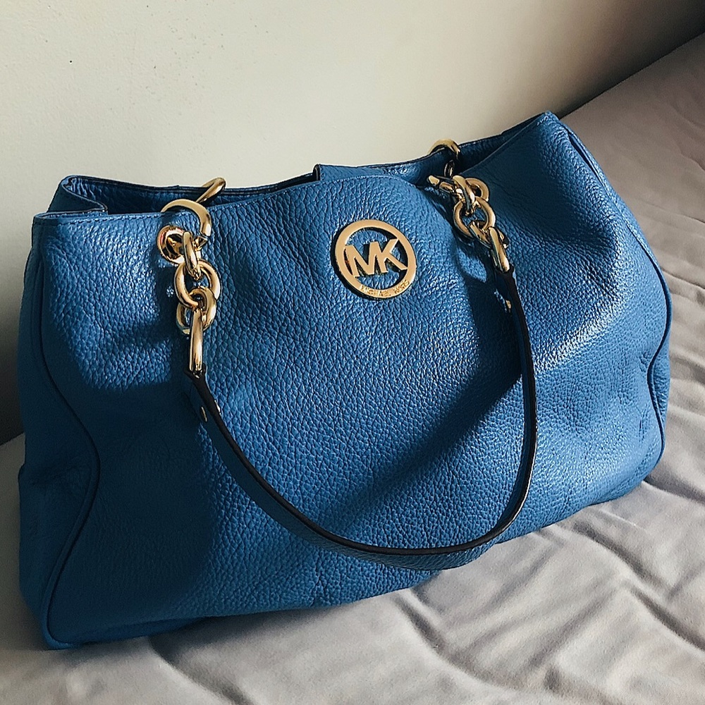 Authentic MK Blue Leather Bag w/ Gold Chains